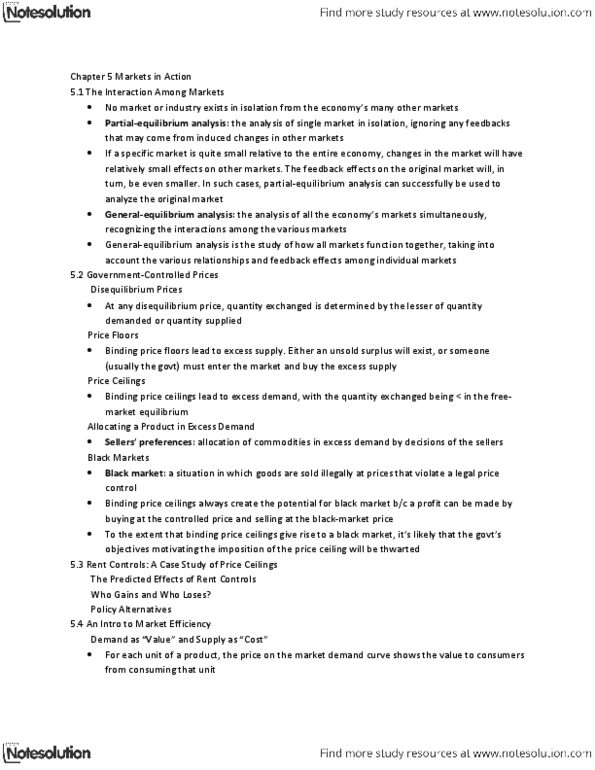 ECON 208 Chapter Notes - Chapter 5: Demand Curve, Black Market, Price Floor thumbnail