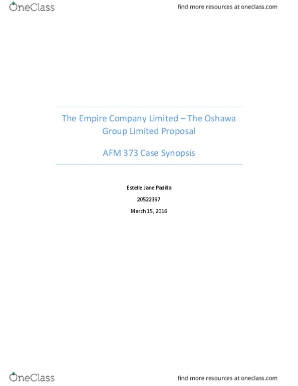 AFM373 Lecture Notes - Lecture 3: Oshawa Group, Discounted Cash Flow, Sobeys thumbnail