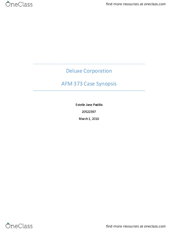 AFM373 Lecture Notes - Lecture 4: Deluxe Corporation, Capital Asset Pricing Model, Capital Structure thumbnail