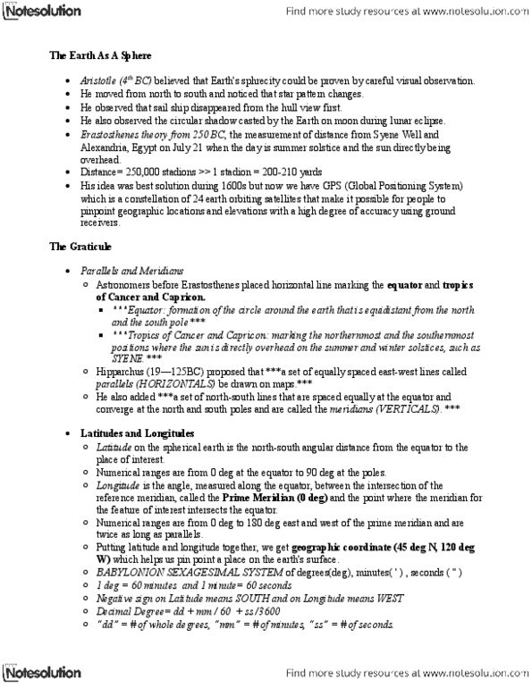 Geography 2122A/B Chapter Notes - Chapter 1: Centrifugal Force, International Meridian Conference, Geographic Coordinate System thumbnail