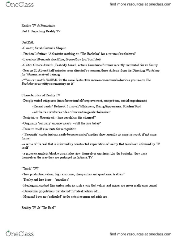 Women's Studies 2161A/B Lecture Notes - Lecture 3: Constance Zimmer, Tabloid Talk Show, Femininity thumbnail