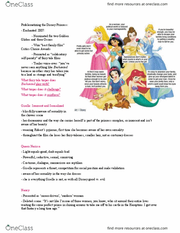 Women's Studies 2161A/B Lecture Notes - Lecture 5: Enchanted (Film), Disney Princess, John Ii Of Portugal thumbnail
