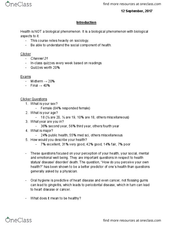 HLSC 2P21 Lecture Notes - Lecture 1: Oral Hygiene, Gingivitis, The Who thumbnail