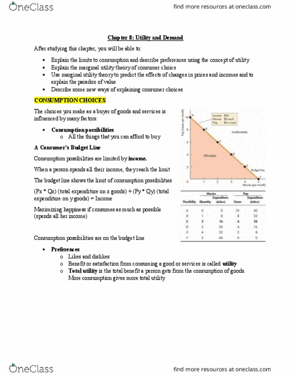 ECON 1000 Lecture Notes - Lecture 8: Marginal Utility, Siriusxmu, Utility thumbnail