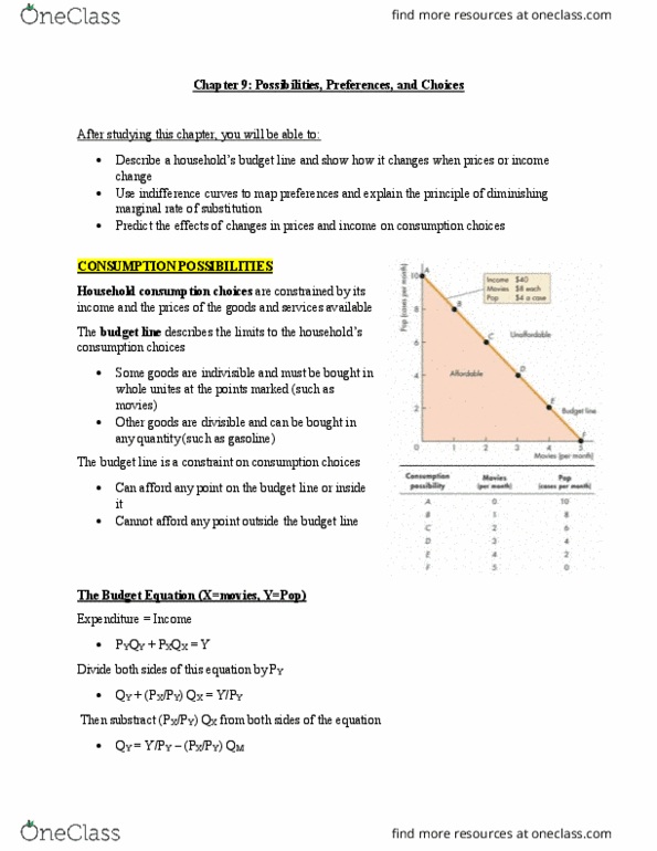 ECON 1000 Lecture Notes - Lecture 9: Indifference Curve, Real Income, Relative Price thumbnail