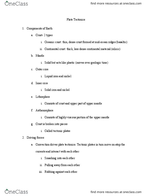 GSC 350 Lecture Notes - Lecture 1: Continental Crust, Outer Core, Inner Core thumbnail