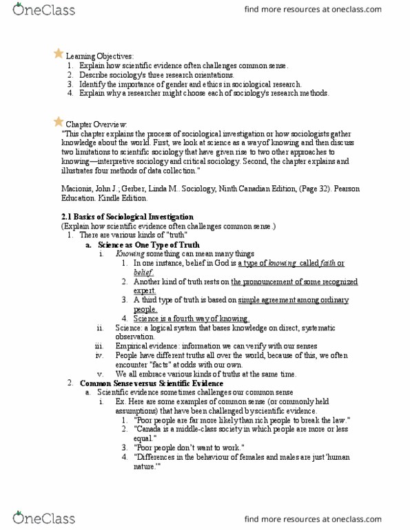 SOCI 2510 Chapter Notes - Chapter 2: Antipositivism, Spurious Relationship, Critical Theory thumbnail