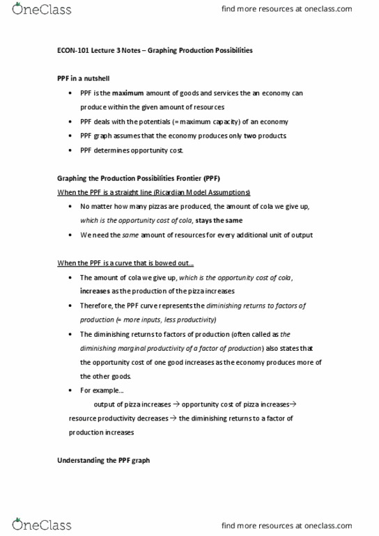 ECON 101 Lecture Notes - Lecture 3: Diminishing Returns, Resource Productivity, Opportunity Cost thumbnail