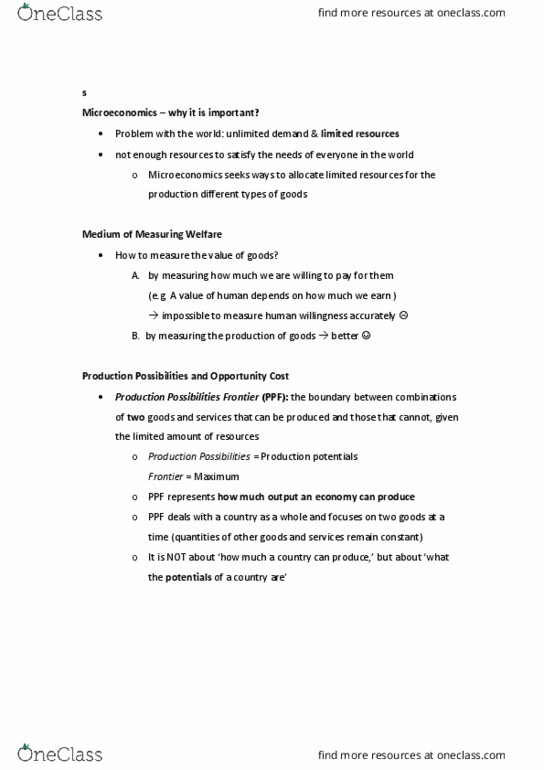 ECON 101 Lecture Notes - Lecture 2: Opportunity Cost thumbnail