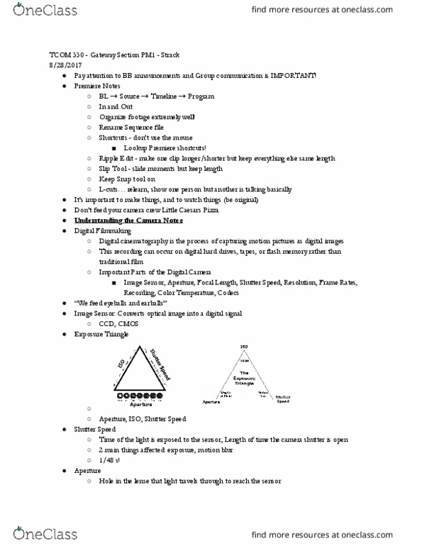 TCOM 332 Lecture Notes - Lecture 1: F-Number, Flash Memory, Image Sensor thumbnail
