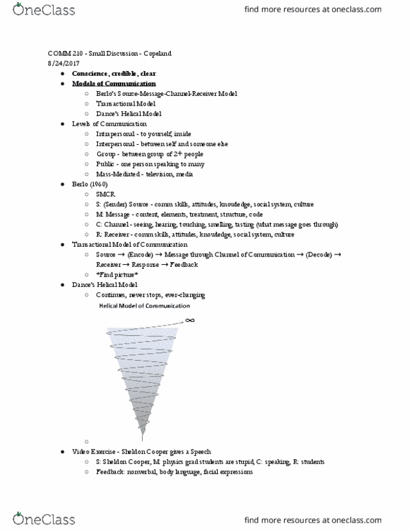 COMM 210 Lecture Notes - Lecture 1: Sheldon Cooper, Stress Management, Communication Source thumbnail