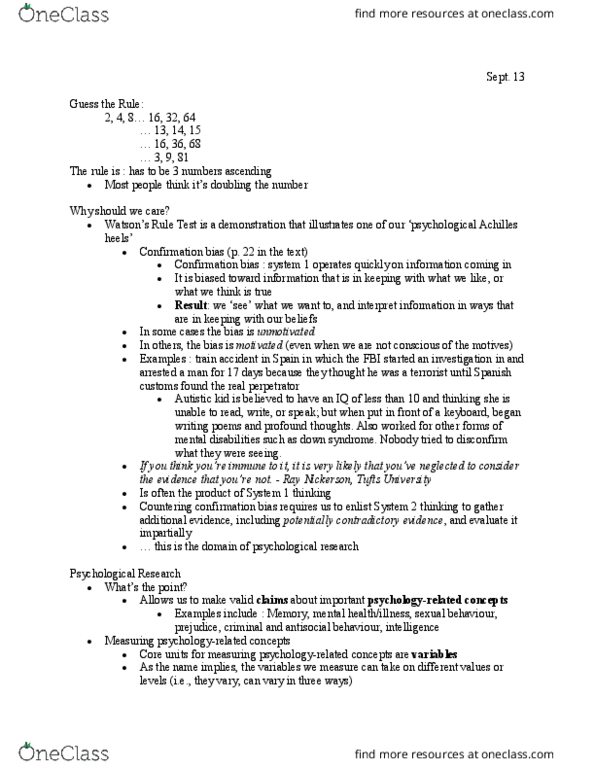 PSYC 1F90 Lecture Notes - Lecture 2: Confirmation Bias, Standardized Test, Scientific Method thumbnail