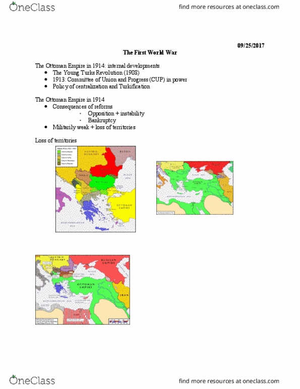 HIS 2160 Lecture Notes - Lecture 4: The Young Turks, Turkification, Central Powers thumbnail