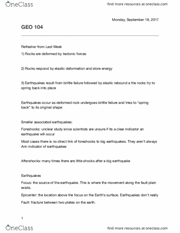 GEO 104 Lecture Notes - Lecture 3: Thrust Fault, Elastic-Rebound Theory, Convergent Boundary thumbnail