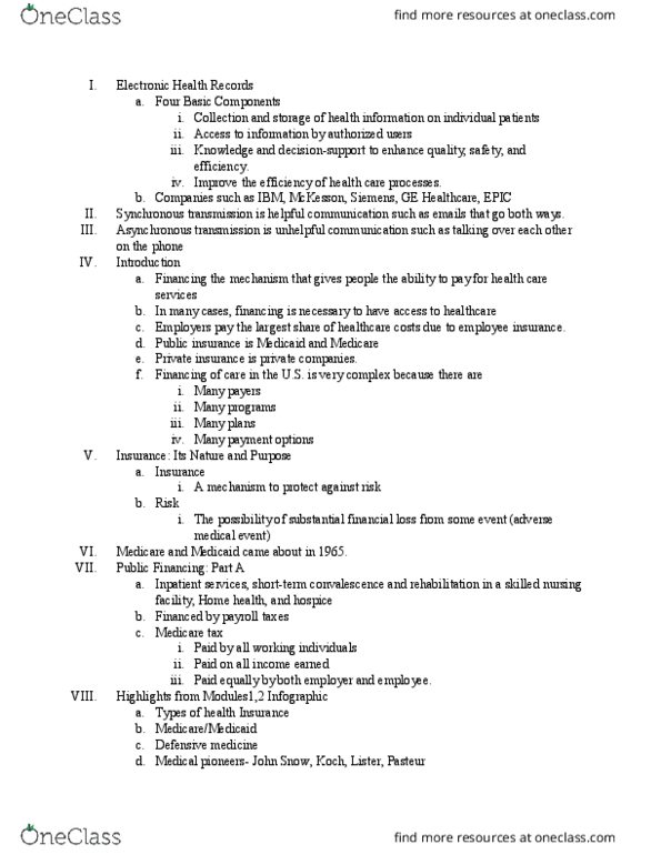 HSC 2000 Lecture Notes - Lecture 6: Electronic Health Record, Ge Healthcare, Mckesson Corporation thumbnail