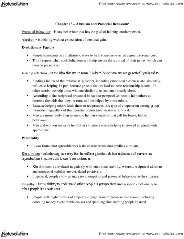 PSYC 2310 Chapter Notes - Chapter 13: Agreeableness, Moral Reasoning, Collectivism thumbnail