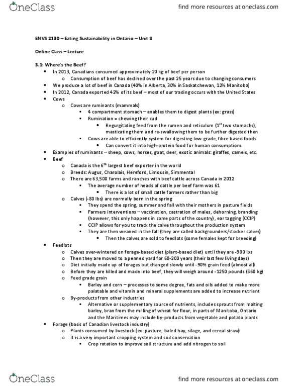 ENVS 2130 Lecture Notes - Lecture 3: Dairy Farming, Trifolium Pratense, Leghorn Chicken thumbnail