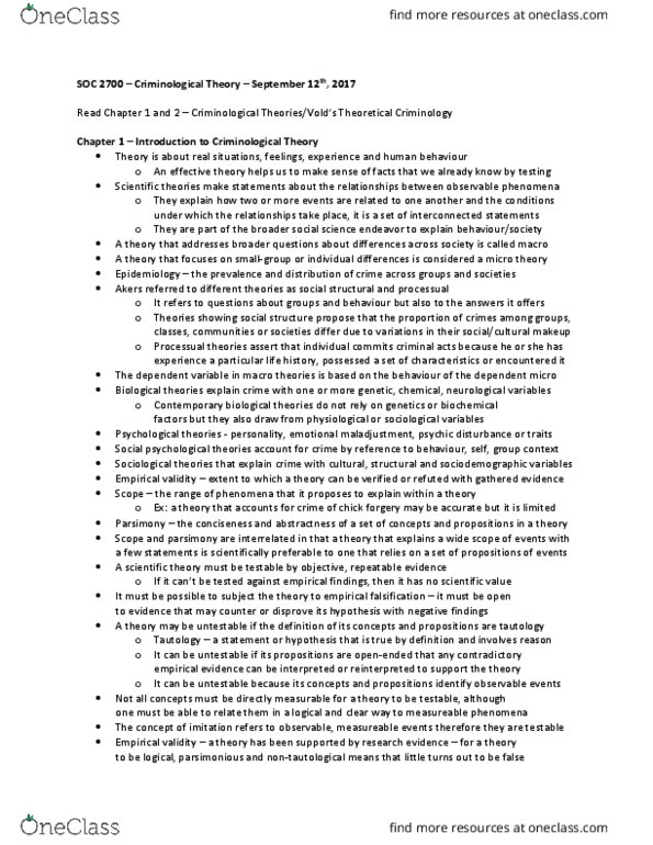 SOC 2700 Lecture Notes - Lecture 2: Falsifiability, Deterrence Theory, Labeling Theory thumbnail