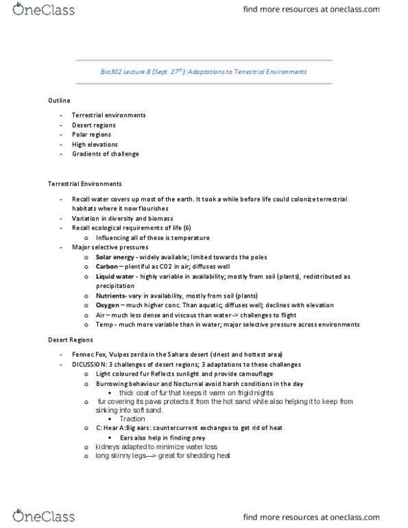 BIOL 302 Lecture Notes - Lecture 8: Countercurrent Exchange, Tibetan Sand Fox thumbnail