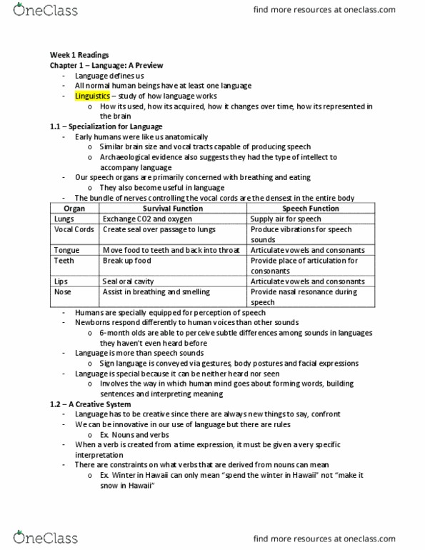 LINGUIST 1A03 Chapter Notes - Chapter 1.1 - 1.3: Vocal Folds, Sign Language thumbnail