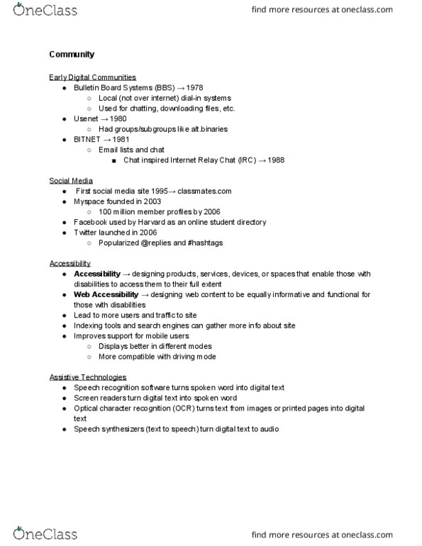 CS 405 Lecture Notes - Lecture 2: Alt.* Hierarchy, Classmates.Com, Digital Divide thumbnail