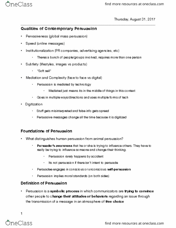 COMM 325 Lecture Notes - Lecture 1: Soft Sell thumbnail