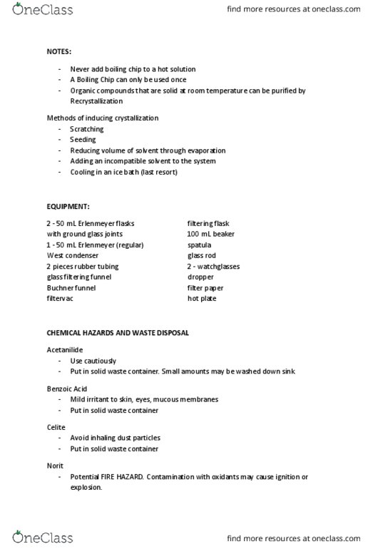 CHEM 235 Lecture Notes - Lecture 3: Acetanilide, Watch Glass, Spatula thumbnail