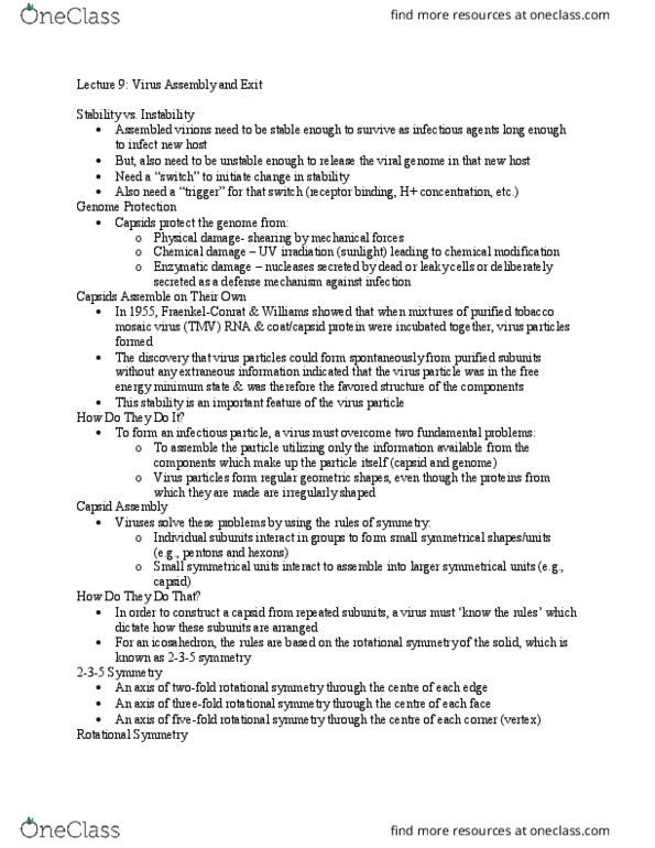 BSC 444 Lecture Notes - Lecture 9: Tobacco Mosaic Virus, Symmetry, X-Ray Crystallography thumbnail