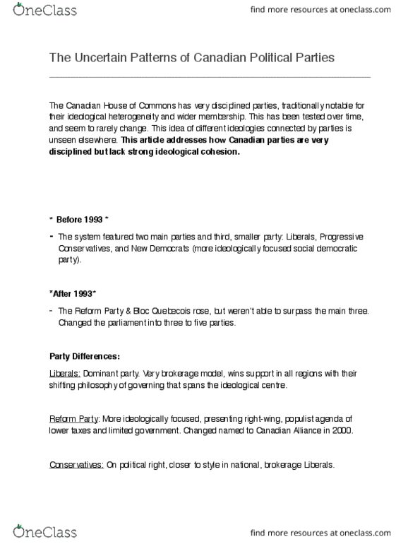 POLI 204 Chapter Notes - Chapter 1: List Of Political Parties In Canada, Primary Election, Canadian Alliance thumbnail