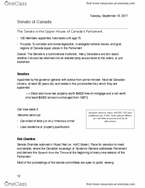 POLI 204 Chapter Notes - Chapter 3: Monarchy Of Canada, Justin Trudeau, Senate Liberal Caucus thumbnail