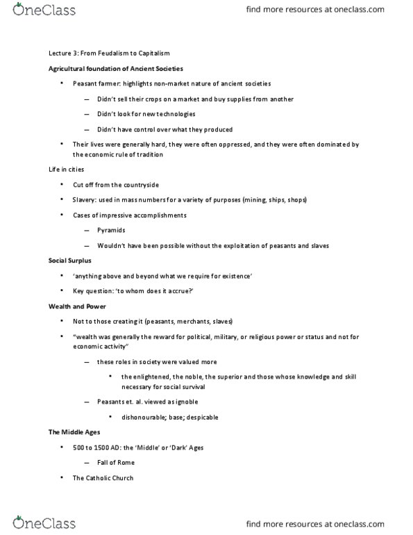 SOSC 2000 Lecture Notes - Lecture 3: Islamic Literature, Feudalism, Enclosure thumbnail