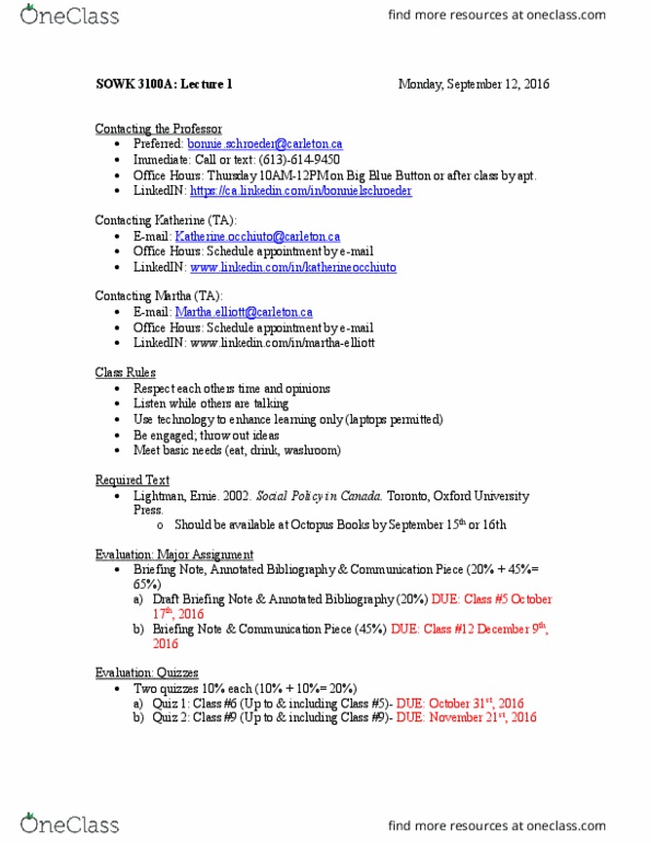 SOWK 3100 Lecture Notes - Lecture 1: Constitution Act, 1982, Canada Act 1982, Memorandum thumbnail