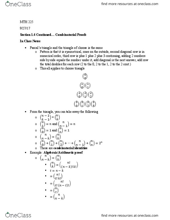 MTH 225 Lecture Notes - Lecture 1: Combinatorial Proof, Empty Set thumbnail