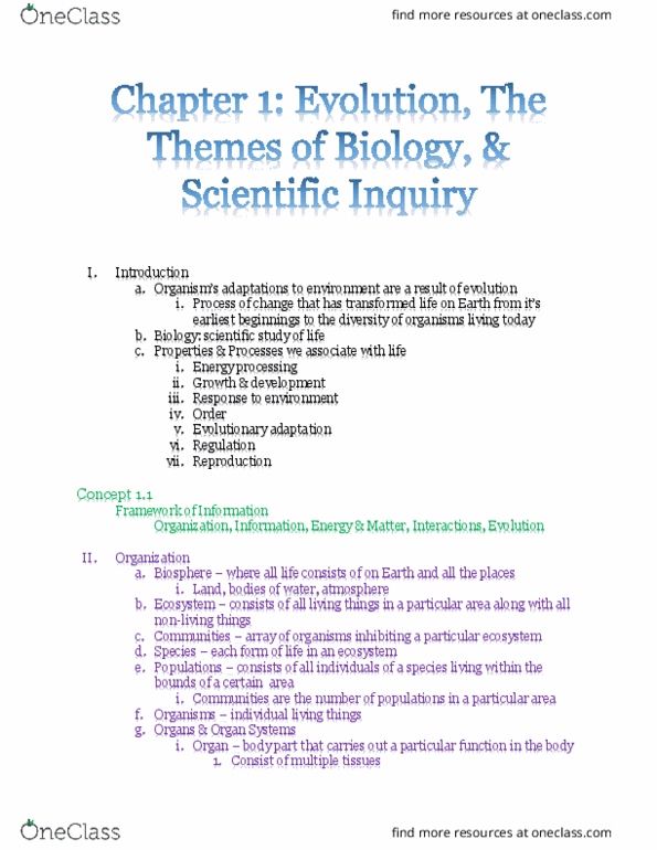 BIO 150 Chapter Notes - Chapter 1: Reductionism, Gene Expression, Systems Biology thumbnail