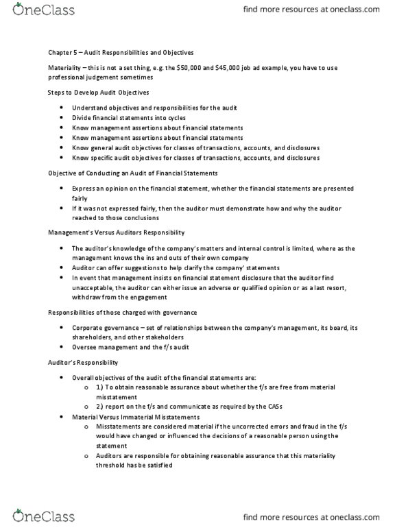 BU477 Lecture Notes - Lecture 5: Audit Evidence, Financial Statement, Income Statement thumbnail