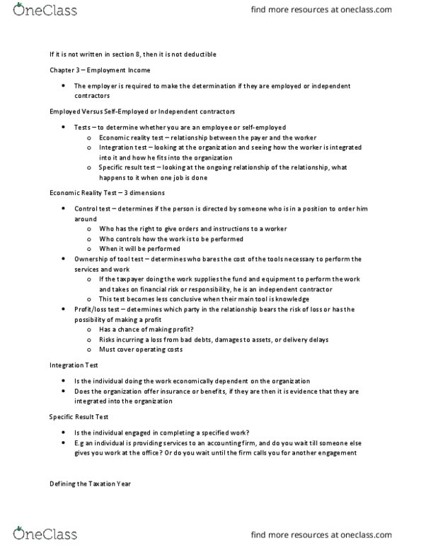 BU357 Lecture Notes - Lecture 3: Integration Testing, Independent Contractor, Employee Benefits thumbnail