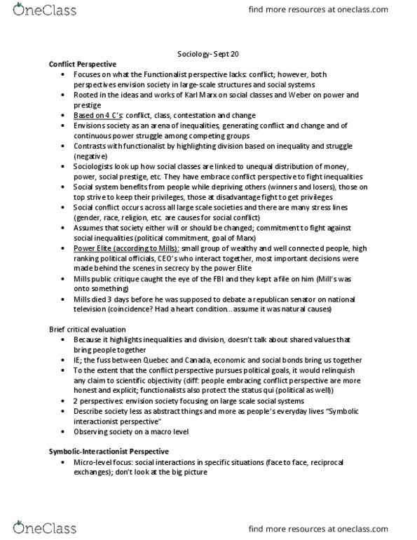 SOC 1101 Lecture Notes - Lecture 4: Erving Goffman, Social Conflict, Social System thumbnail