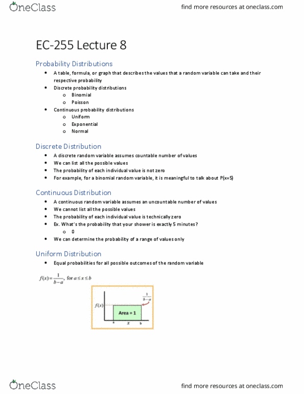 EC255 Lecture Notes - Lecture 8: Random Variable, Probability Distribution thumbnail