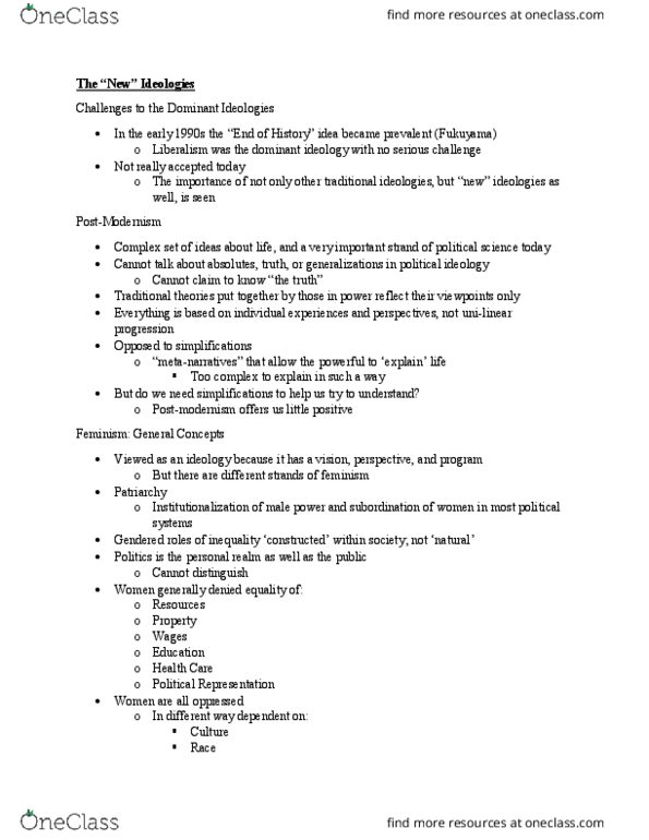 POS 100 Lecture Notes - Lecture 8: Fundamentalism, Islamic Fundamentalism, Environmentalism thumbnail