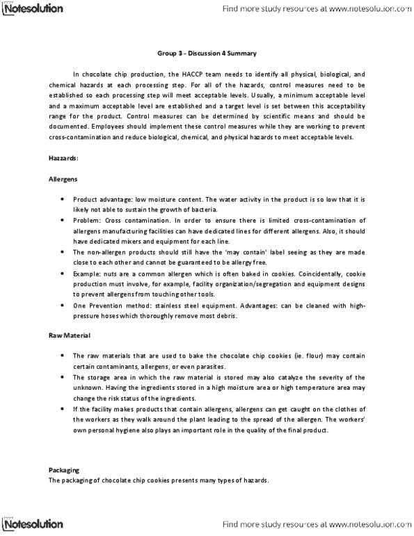 FOOD 4310 Chapter Notes -Chocolate Chip Cookie, Water Activity, Chocolate Chip thumbnail