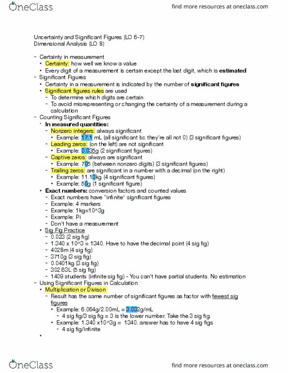 CHEM 1073 Lecture Notes - Lecture 3: Trailing Zero, Decimal Mark thumbnail