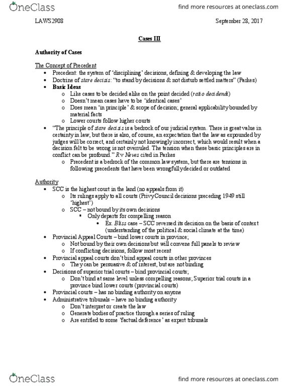 LAWS 2908 Lecture Notes - Lecture 4: Precedent, Ratio Decidendi, Application-Layer Protocol Negotiation thumbnail