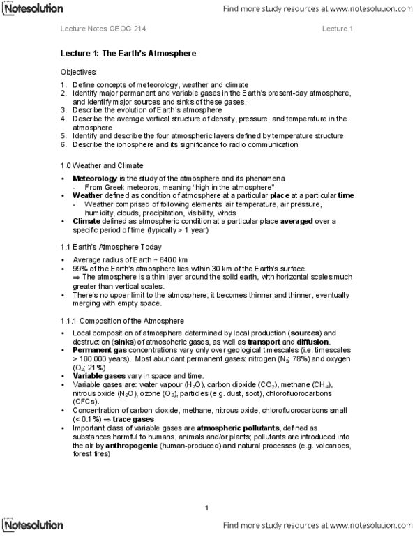 GEOG 214 Lecture Notes - Northern Hemisphere, Solar System, Tropopause thumbnail