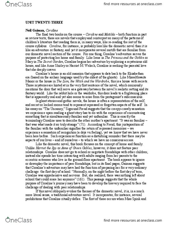English 2033E Lecture Notes - Lecture 23: Neil Gaiman, Elizabethan Era, Golden Brown thumbnail