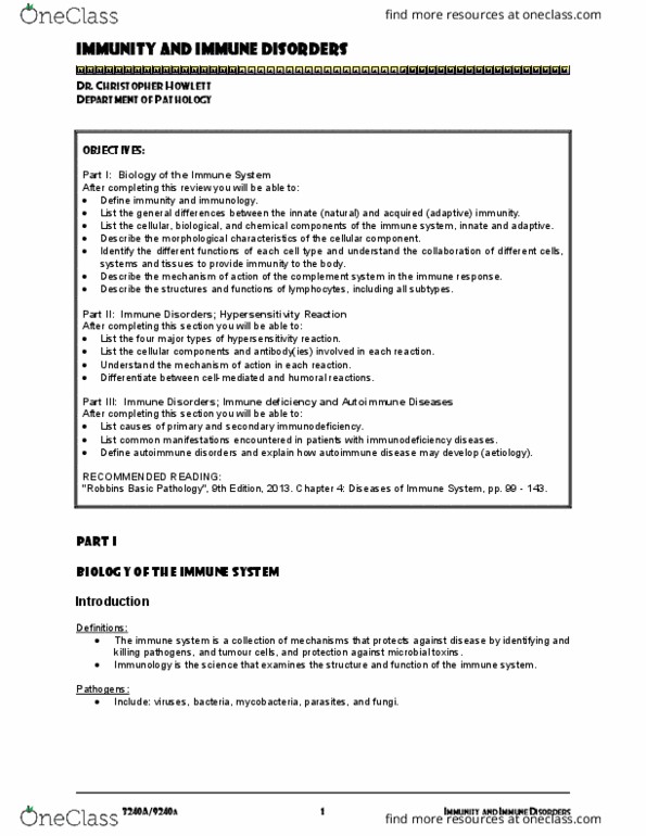 Pathology 3240A Lecture Notes - Lecture 13: Antigen-Presenting Cell, Human Leukocyte Antigen, Innate Immune System thumbnail