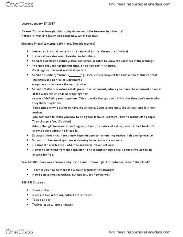 PHIL 1000H Lecture Notes - Lecture 2: Socratic Method, Socratic Questioning, Meletus thumbnail