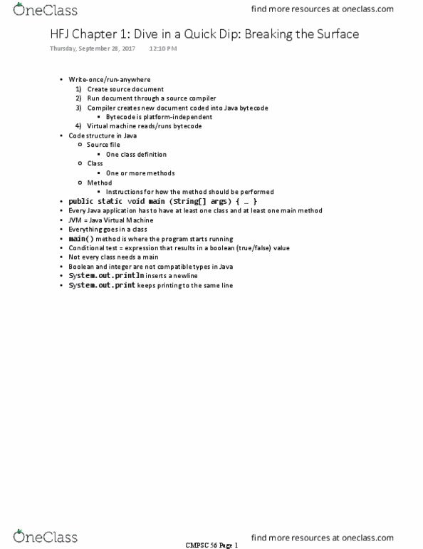 CMPSC 56 Chapter Notes - Chapter 1-2: Java Bytecode, Virtual Machine, Newline thumbnail