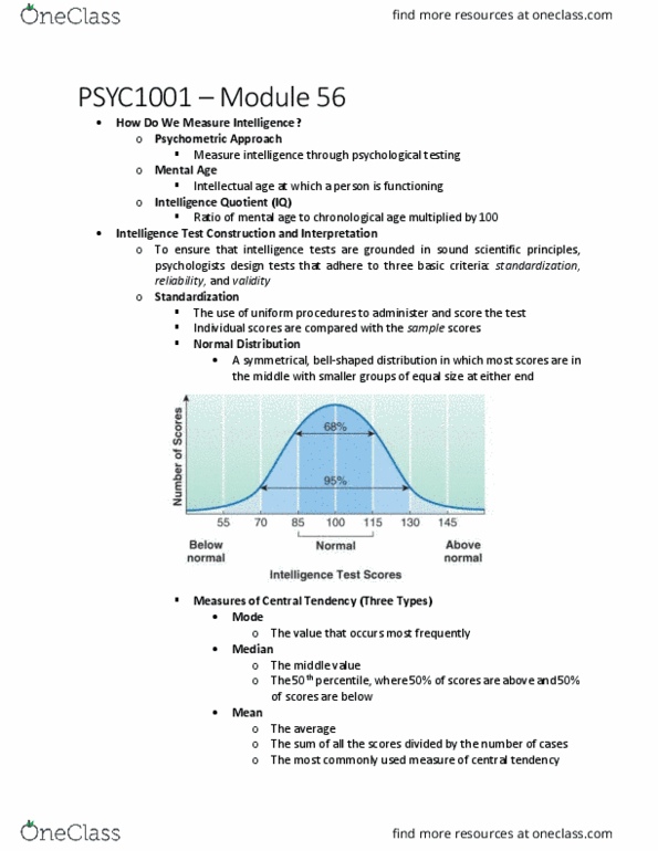 PSYC 1001 Chapter Notes - Chapter 56: Intelligence Quotient, Central Tendency, Normal Distribution thumbnail
