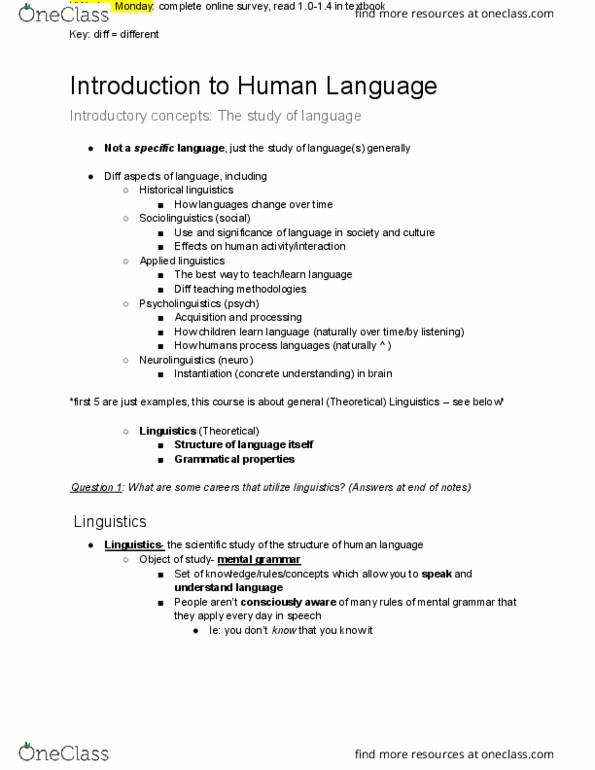 LINGUIS 101 Lecture Notes - Lecture 1: Applied Linguistics, Historical Linguistics, Neurolinguistics thumbnail