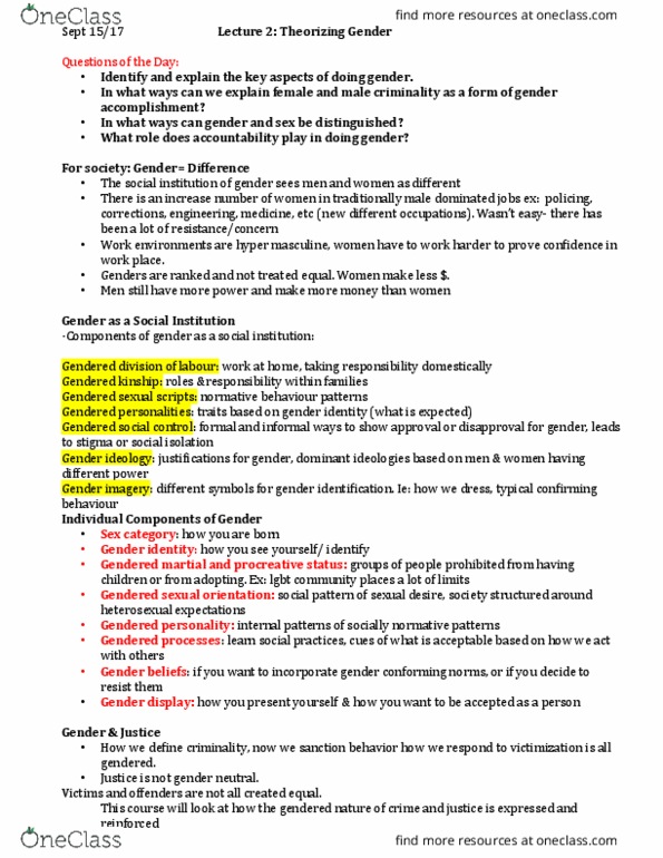 SOC219H5 Lecture Notes - Lecture 2: Gender Identity, Masculinity, Erving Goffman thumbnail